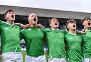 17 March 2023; Gonzaga College players celebrates after their victory in the Bank of Ireland Leinster Schools Senior Cup Final match between Gonzaga College and Blackrock Collegee at RDS Arena in Dublin. Photo by Sam Barnes/Sportsfile