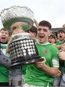 17 March 2023; Gonzaga College captain Paul Wilson celebrates with cup after their side's victory in the Bank of Ireland Leinster Schools Senior Cup Final match between Gonzaga College and Blackrock Collegee at RDS Arena in Dublin. Photo by Sam Barnes/Sportsfile