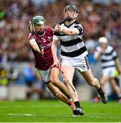 17 March 2023; Killian Corcoran of St. Kieran's College Kilkenny in action against Aaron Niland of Presentation College Athenry during the Masita GAA Post Primary Schools Croke Cup Final match between St. Kieran's College Kilkenny and Presentation College Athenry at Croke Park in Dublin. Photo by Stephen Marken/Sportsfile