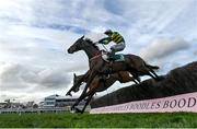 17 March 2023; Impervious, with Brian Hayes up, jump the last, ahead of Allegorie De Vassy, with Paul Townend up, who finished second, on their way to winning the Mrs Paddy Power Mares' Chase during day four of the Cheltenham Racing Festival at Prestbury Park in Cheltenham, England. Photo by Harry Murphy/Sportsfile
