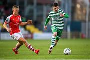 17 March 2023; Trevor Clarke of Shamrock Rovers in action against Thijs Timmermans of St Patrick's Athletic during the SSE Airtricity Men's Premier Division match between Shamrock Rovers and St Patrick's Athletic at Tallaght Stadium in Dublin. Photo by Tyler Miller/Sportsfile