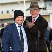 17 March 2023; Trainer Willie Mullins with his travelling head lad Ben Delmer, left, after he was prestented with the 'Leading Trainer' award during day four of the Cheltenham Racing Festival at Prestbury Park in Cheltenham, England. Photo by Seb Daly/Sportsfile