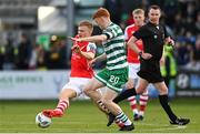 17 March 2023; Thijs Timmermans of St Patrick's Athletic in action against Rory Gaffney of Shamrock Rovers during the SSE Airtricity Men's Premier Division match between Shamrock Rovers and St Patrick's Athletic at Tallaght Stadium in Dublin. Photo by Ramsey Cardy/Sportsfile