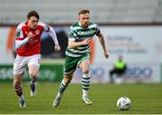 17 March 2023; Sean Hoare of Shamrock Rovers in action against Conor Carty of St Patrick's Athletic during the SSE Airtricity Men's Premier Division match between Shamrock Rovers and St Patrick's Athletic at Tallaght Stadium in Dublin. Photo by Tyler Miller/Sportsfile