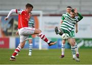 17 March 2023; Jack Byrne of Shamrock Rovers is tackled by Chris Forrester of St Patrick's Athletic during the SSE Airtricity Men's Premier Division match between Shamrock Rovers and St Patrick's Athletic at Tallaght Stadium in Dublin. Photo by Tyler Miller/Sportsfile
