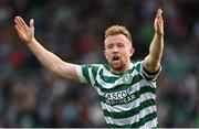 17 March 2023; Sean Hoare of Shamrock Rovers remonstrates to the linesman after giving away a first half penalty during the SSE Airtricity Men's Premier Division match between Shamrock Rovers and St Patrick's Athletic at Tallaght Stadium in Dublin. Photo by Ramsey Cardy/Sportsfile