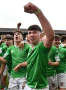 17 March 2023; Gonzaga College players including Adam McVerry celebrate after their side's victory in the Bank of Ireland Leinster Schools Senior Cup Final match between Gonzaga College and Blackrock Collegee at RDS Arena in Dublin. Photo by Sam Barnes/Sportsfile