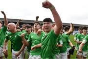 17 March 2023; Gonzaga College players including Adam McVerry celebrate after their side's victory in the Bank of Ireland Leinster Schools Senior Cup Final match between Gonzaga College and Blackrock Collegee at RDS Arena in Dublin. Photo by Sam Barnes/Sportsfile