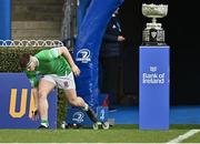 17 March 2023; Gonzaga College captain Paul Wilson makes his way on to the pitch before the Bank of Ireland Leinster Schools Senior Cup Final match between Gonzaga College and Blackrock Collegee at RDS Arena in Dublin. Photo by Sam Barnes/Sportsfile