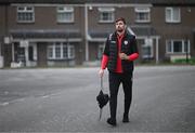 17 March 2023; Derry City goalkeeper Tadhg Ryan arrives for the SSE Airtricity Men's Premier Division match between Derry City and Sligo Rovers at The Ryan McBride Brandywell Stadium in Derry. Photo by Stephen McCarthy/Sportsfile