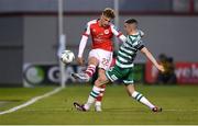 17 March 2023; Sam Curtis of St Patrick's Athletic is tackled by Gary O'Neill of Shamrock Rovers during the SSE Airtricity Men's Premier Division match between Shamrock Rovers and St Patrick's Athletic at Tallaght Stadium in Dublin. Photo by Tyler Miller/Sportsfile