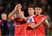 17 March 2023; Adam Murphy, left, and Joe Redmond of St Patrick's Athletic after their side's draw in the SSE Airtricity Men's Premier Division match between Shamrock Rovers and St Patrick's Athletic at Tallaght Stadium in Dublin. Photo by Ramsey Cardy/Sportsfile