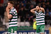 17 March 2023; Richie Towell, right, and Sean Hoare of Shamrock Rovers react after a missed goal chance in injury time in the SSE Airtricity Men's Premier Division match between Shamrock Rovers and St Patrick's Athletic at Tallaght Stadium in Dublin. Photo by Ramsey Cardy/Sportsfile