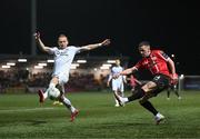 17 March 2023; Ben Doherty of Derry City in action against John Brannefalk of Sligo Rovers during the SSE Airtricity Men's Premier Division match between Derry City and Sligo Rovers at The Ryan McBride Brandywell Stadium in Derry. Photo by Stephen McCarthy/Sportsfile