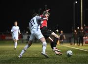 17 March 2023; Jamie McGonigle of Derry City in action against John Mahon of Sligo Rovers during the SSE Airtricity Men's Premier Division match between Derry City and Sligo Rovers at The Ryan McBride Brandywell Stadium in Derry. Photo by Stephen McCarthy/Sportsfile