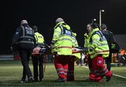 17 March 2023; John Brannefalk of Sligo Rovers leaves the pitch to receive further medical attention during the SSE Airtricity Men's Premier Division match between Derry City and Sligo Rovers at The Ryan McBride Brandywell Stadium in Derry. Photo by Stephen McCarthy/Sportsfile