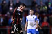 17 March 2023; Ali Coote of Bohemians reacts after missing a penalty during the SSE Airtricity Men's Premier Division match between Bohemians and UCD at Dalymount Park in Dublin. Photo by Sam Barnes/Sportsfile