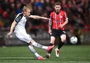 17 March 2023; John Brannefalk of Sligo Rovers in action against Jamie McGonigle of Derry City during the SSE Airtricity Men's Premier Division match between Derry City and Sligo Rovers at The Ryan McBride Brandywell Stadium in Derry. Photo by Stephen McCarthy/Sportsfile