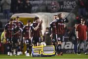 17 March 2023; The match ball is delivered to the centre of the pitch by remote controlled Dublin bus before the SSE Airtricity Men's Premier Division match between Bohemians and UCD at Dalymount Park in Dublin. Photo by Sam Barnes/Sportsfile