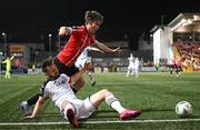 17 March 2023; Greg Bolger of Sligo Rovers in action against Ollie O'Neill of Derry City during the SSE Airtricity Men's Premier Division match between Derry City and Sligo Rovers at The Ryan McBride Brandywell Stadium in Derry. Photo by Stephen McCarthy/Sportsfile