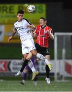 17 March 2023; Max Mata of Sligo Rovers in action against Ciaran Coll of Derry City during the SSE Airtricity Men's Premier Division match between Derry City and Sligo Rovers at The Ryan McBride Brandywell Stadium in Derry. Photo by Stephen McCarthy/Sportsfile