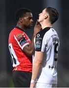 17 March 2023; Sadou Diallo of Derry City and Lukas Browning of Sligo Rovers during the SSE Airtricity Men's Premier Division match between Derry City and Sligo Rovers at The Ryan McBride Brandywell Stadium in Derry. Photo by Stephen McCarthy/Sportsfile