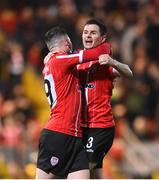 17 March 2023; Ciaran Coll of Derry City celebrates with team-mate Ryan Graydon, left, after scoring his side's first goal during the SSE Airtricity Men's Premier Division match between Derry City and Sligo Rovers at The Ryan McBride Brandywell Stadium in Derry. Photo by Stephen McCarthy/Sportsfile