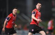 17 March 2023; Ciaran Coll of Derry City celebrates after scoring his side's first goal during the SSE Airtricity Men's Premier Division match between Derry City and Sligo Rovers at The Ryan McBride Brandywell Stadium in Derry. Photo by Stephen McCarthy/Sportsfile