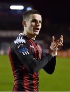 17 March 2023; Paddy Kirk of Bohemians applauds the supporters after his side's victory in the SSE Airtricity Men's Premier Division match between Bohemians and UCD at Dalymount Park in Dublin. Photo by Sam Barnes/Sportsfile