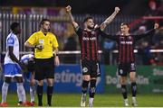 17 March 2023; Declan McDaid of Bohemians celebrates at the final whistle after his side's victory in the SSE Airtricity Men's Premier Division match between Bohemians and UCD at Dalymount Park in Dublin. Photo by Sam Barnes/Sportsfile