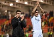 17 March 2023; Sligo Rovers manager John Russell and Max Mata after the SSE Airtricity Men's Premier Division match between Derry City and Sligo Rovers at The Ryan McBride Brandywell Stadium in Derry. Photo by Stephen McCarthy/Sportsfile