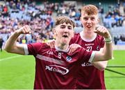 17 March 2023; Charlie Donnelly and Cormac Watson of Omagh CBS celebrate after the Masita GAA Post Primary Schools Hogan Cup Final match between Summerhill College Sligo and Omagh CBS at Croke Park in Dublin. Photo by Stephen Marken/Sportsfile