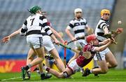 17 March 2023; Darragh McCartin of Presentation College, Athenry in action against Pádraig Naddy, 7, and Bill Hughes of St. Kieran's College Kilkenny during the Masita GAA Post Primary Schools Croke Cup Final match between St. Kieran's College Kilkenny and Presentation College Athenry at Croke Park in Dublin. Photo by Stephen Marken/Sportsfile