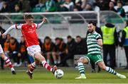 17 March 2023; Richie Towell of Shamrock Rovers in action against Eoin Doyle of St Patrick's Athletic during the SSE Airtricity Men's Premier Division match between Shamrock Rovers and St Patrick's Athletic at Tallaght Stadium in Dublin. Photo by Ramsey Cardy/Sportsfile