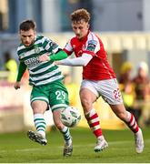 17 March 2023; Jack Byrne of Shamrock Rovers in action against Sam Curtis of St Patrick's Athletic during the SSE Airtricity Men's Premier Division match between Shamrock Rovers and St Patrick's Athletic at Tallaght Stadium in Dublin. Photo by Ramsey Cardy/Sportsfile