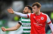 17 March 2023; Conor Carty of St Patrick's Athletic during the SSE Airtricity Men's Premier Division match between Shamrock Rovers and St Patrick's Athletic at Tallaght Stadium in Dublin. Photo by Ramsey Cardy/Sportsfile