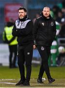 17 March 2023; Shamrock Rovers manager Stephen Bradley, left, and Shamrock Rovers coach Glenn Cronin during the SSE Airtricity Men's Premier Division match between Shamrock Rovers and St Patrick's Athletic at Tallaght Stadium in Dublin. Photo by Ramsey Cardy/Sportsfile