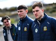 18 March 2023; Meath players, from right, Danny O'Neill, Sean Brennan and Aaron Lynch before the Allianz Football League Division 2 match between Meath and Dublin at Páirc Tailteann in Navan, Meath. Photo by David Fitzgerald/Sportsfile