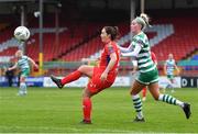 18 March 2023; Noelle Murray of Shelbourne in action against Shauna Fox of Shamrock Rovers during the SSE Airtricity Women's Premier Division match between Shelbourne and Shamrock Rovers at Tolka Park in Dublin. Photo by Tyler Miller/Sportsfile