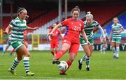 18 March 2023; Noelle Murray of Shelbourne in action against Alannah McEvoy, left, and Shauna Fox of Shamrock Rovers during the SSE Airtricity Women's Premier Division match between Shelbourne and Shamrock Rovers at Tolka Park in Dublin. Photo by Tyler Miller/Sportsfile