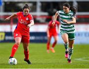 18 March 2023; Noelle Murray of Shelbourne in action against Aoife Kelly of Shamrock Rovers during the SSE Airtricity Women's Premier Division match between Shelbourne and Shamrock Rovers at Tolka Park in Dublin. Photo by Tyler Miller/Sportsfile