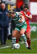 18 March 2023; Lia O'Leary of Shamrock Rovers in action against Noelle Murray of Shelbourne during the SSE Airtricity Women's Premier Division match between Shelbourne and Shamrock Rovers at Tolka Park in Dublin. Photo by Tyler Miller/Sportsfile