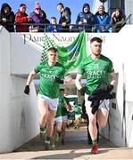 18 March 2023; Conor McShea, right, and Brandon Horan of Fermanagh before the Allianz Football League Division 3 match between Fermanagh and Westmeath at St Josephs Park in Ederney, Fermanagh. Photo by Stephen Marken/Sportsfile