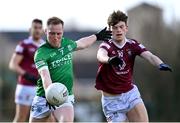 18 March 2023; Cian McManus of Fermanagh in action against Senan Baker of Westmeath during the Allianz Football League Division 3 match between Fermanagh and Westmeath at St Josephs Park in Ederney, Fermanagh. Photo by Stephen Marken/Sportsfile