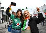 18 March 2023; Ireland supporters Aoife Leonard and Caitlin McDermott from Tullamore in Offaly before the Guinness Six Nations Rugby Championship match between Ireland and England at Aviva Stadium in Dublin. Photo by Harry Murphy/Sportsfile