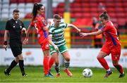 18 March 2023; Jaime Thompson of Shamrock Rovers in action against Pearl Slattery of Shelbourne during the SSE Airtricity Women's Premier Division match between Shelbourne and Shamrock Rovers at Tolka Park in Dublin. Photo by Tyler Miller/Sportsfile