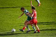 18 March 2023; Abbie Larkin of Shamrock Rovers in action against Keeva Keenan of Shelbourne during the SSE Airtricity Women's Premier Division match between Shelbourne and Shamrock Rovers at Tolka Park in Dublin. Photo by Tyler Miller/Sportsfile