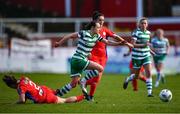 18 March 2023; Aine O'Gorman of Shamrock Rovers in action against Keeva Keenan of Shelbourne during the SSE Airtricity Women's Premier Division match between Shelbourne and Shamrock Rovers at Tolka Park in Dublin. Photo by Tyler Miller/Sportsfile