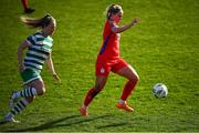 18 March 2023; Jessie Staplton of Shelbourne in action against Lauren Kelly of Shamrock Rovers during the SSE Airtricity Women's Premier Division match between Shelbourne and Shamrock Rovers at Tolka Park in Dublin. Photo by Tyler Miller/Sportsfile