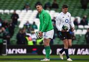18 March 2023; Ireland captain Jonathan Sexton, left, and England captain Owen Farrell before the Guinness Six Nations Rugby Championship match between Ireland and England at Aviva Stadium in Dublin. Photo by Harry Murphy/Sportsfile
